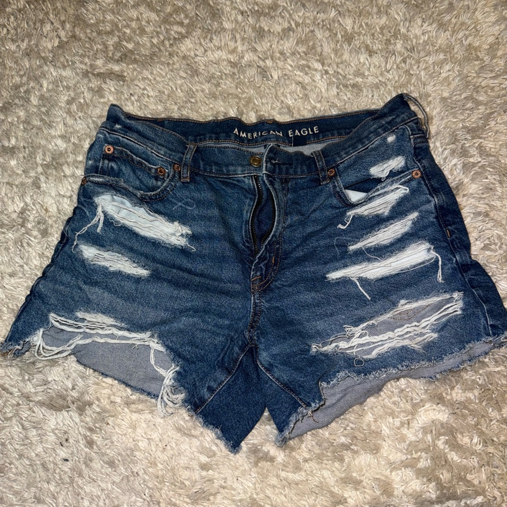 American Eagle Outfitters Distressed Dark Blue Jean Shorts
